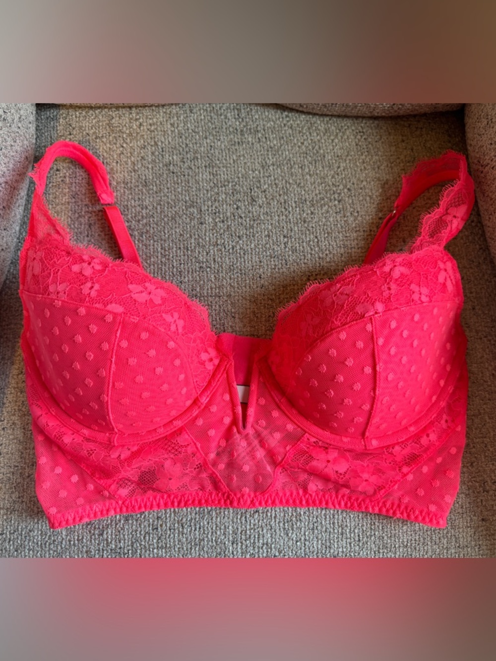 Victorias Secret Dream Angels bright pink lace bra/crop top, size 36D